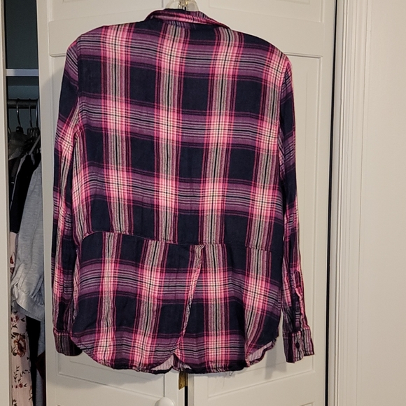 Lucky Brand pink and navy plaid button down medium - Picture 2 of 2